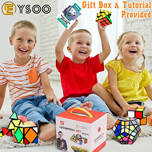EYSOO Rubiks Cube Set 8 Pack Magic Cubes 2x2 3x3 Speed Cubes Smooth Turning Rubik's Cubes Pyramid Megaminx Cube Brain Teaser Puzzle with Gift Box & Tutorial for Kids Adults