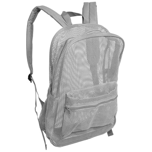 SUPVOX Heavy Duty Mesh Backpack for Outdoor Sports Comfortable Padded Straps Enhanced Ventilation for Beach and Casual Travel Grey See Through Design with Organized Storage