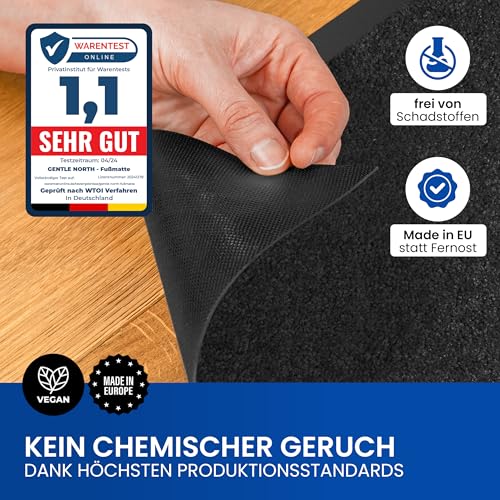 Gentle North Hochwertige Fußmatte anthrazit 80x120 groß für Innen & Außen - Schmutzfangmatte rutschfest, waschbar & wetterfest - Fussmatte für Eingangsbereich & Aussenbereich - Läufer Flur dünn