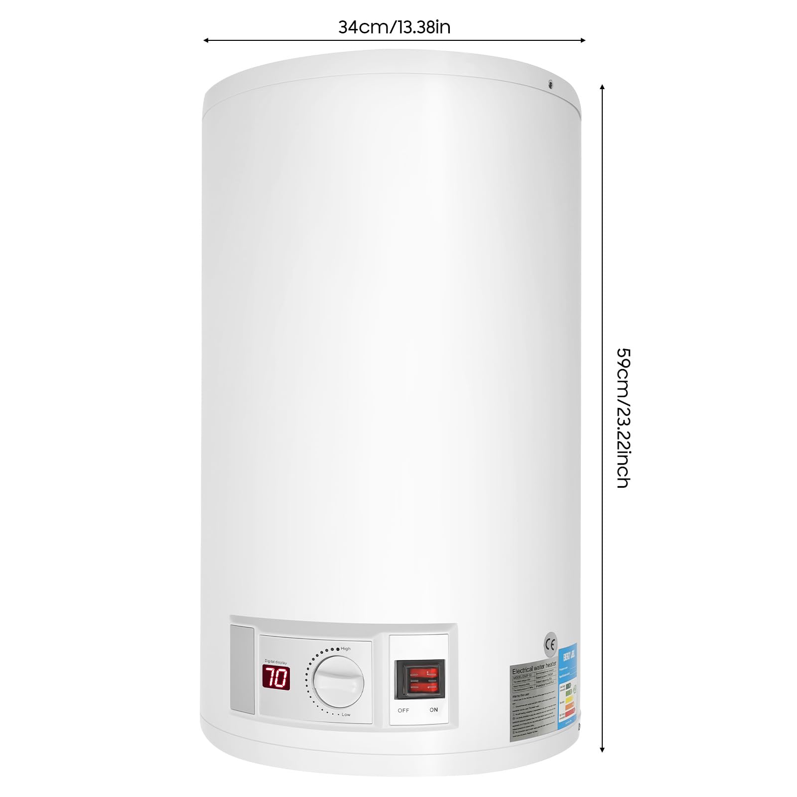 Chauffe-eau électrique 2000 W 50 l Stockage suspendu LED thermomètre Montage mural
