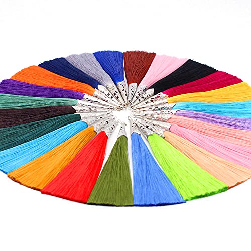 30 Pieces 4.7inch Long Floss Silk Tassel with Hollow Cone Metal Cap Rings Graduation Cap Tassels for Bookmarks Earring Dreamcatcher Jewerly Making Curtain Decorations(Multi)