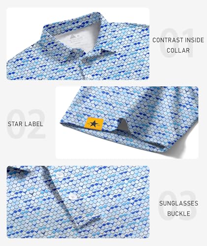 Image of ZITY Mens Golf Polo Shirts Short Sleeve UPF 50+ Performance Moisture Wicking Print Pattern Casual Collared Golf Shirt for Men