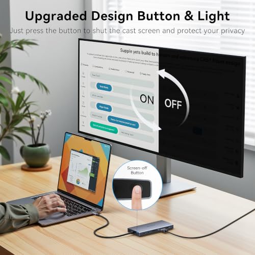 Image of USB C Docking Station Dual Monitor, ABIWAZY 15 in 1 Laptop Docking Station | 8K DP, Dual HDMI 4K@60Hz, 1Gbps Ethernet, 100W PD, Screen Button, USB-C Data Ports&SD /Micro SD, USB C Hub for HP /Delll /Lenovo