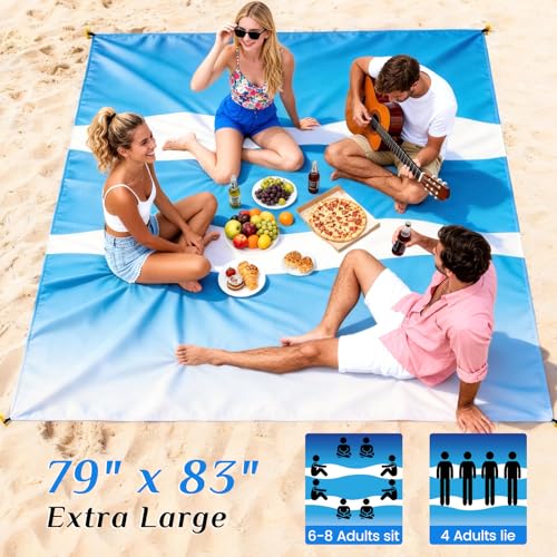 sapsisel Beach Blanket Waterproof Sandproof, Extra Large Beach Mat 79 * 83inch,Outdoor Picnic Blanket with 4 Stakes for Travel Beach Camping Hiking by sapsisel - Image 4