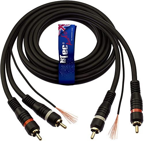 1STec Lot de 2 fiches phono moulées RCA rouges + blanches avec fil de terre pour arrêter les retours, bourdonnements, bourdonnements et bruits de lecteur de disque vinyle Amplificateur stéréo de