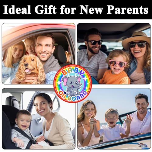 Image of Baby on Board Magnet for Car, Reflective Babies on Board Magnetic Sticker Car Sign, 3 Pack Waterproof Kids Safety First Warning for Parents (Rainbow Elephant)