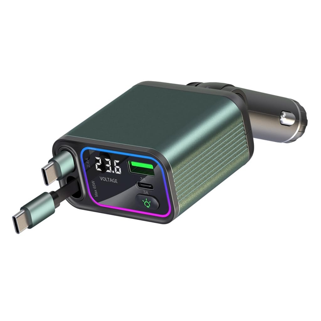 Ładowarka samochodowa 65 W wysuwane kable aluminiowe PC ABS adaptery do ładowania do samochodu