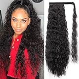 AISI BEAUTY Wavy Wrap Around Ponytail Extension Corn Wave Kinky Ponytail Extension Clip in Hair Extensions Magic Paste Yaki Ponytail for Women(2#)