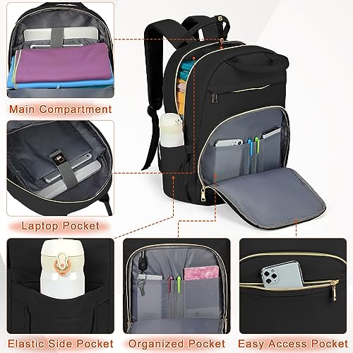 Backpack for Women School Backpack Travel Backpack Lightweight Laptop Backpack Women 15.6 Inch Backpack for School Teens Casual Daypack Backpacks College Travel Work,Black - Image 4