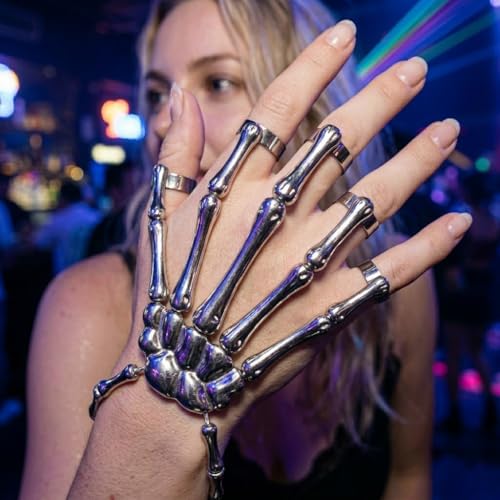 Image of Via Mazzini Alloy Punk Bikers Bones Style Long Full Fingers Ring With Bracelet For Men And Women (Ring0810) Free Size