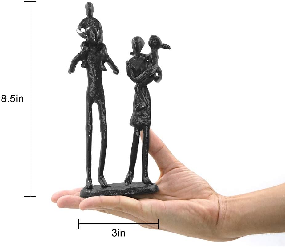 DreamsEden Rustic Family Figurines, Cast Iron Art Home Decoration Statue with Gift Card for Anniversary Birthday (Family of Four Carrying)