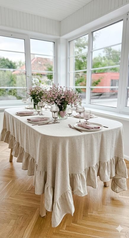 WWW.THROWPILLOW.IN Neutral Linen Table Cover, Herringbone Textured Dining Tablecloth for Pleats 8"-18" Table|ed 24 "x 24" Square Table Cloth for Center Table, Coffee Table|Diwali Decor-image-9