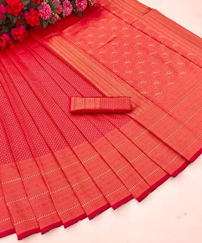 Image of ZECVA Women's Art Lichi Indian Traditional Style Silk Saree With Unstitched Blouse Piece