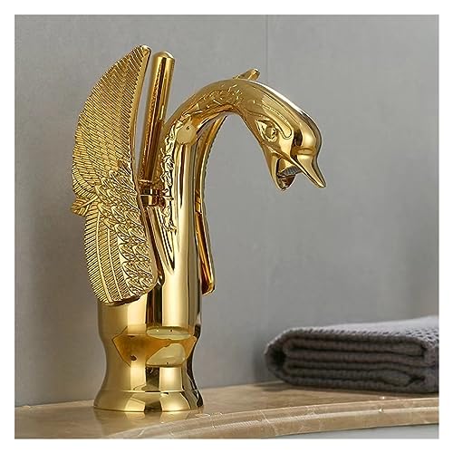 Robinet de lavabo cygne en cuivre noir rétro luxe pour salle de bains royale