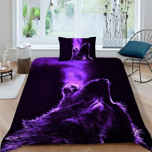 Housse de couette loup fermeture éclair microfibre 135x200
