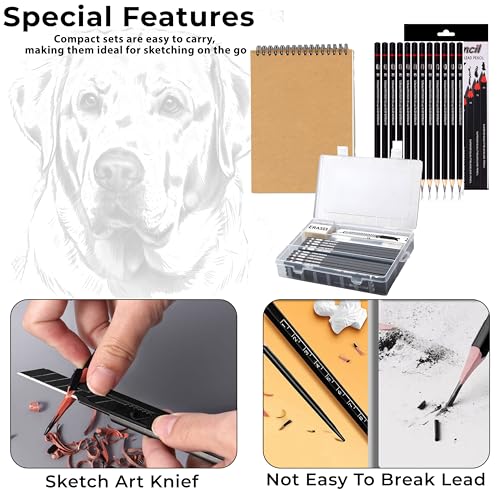 Image of DaKos Professional Sketching Pencil Set for Artists - Art Supplies for Shading & Sketching Complete Drawing Kit with Graphite Pencils in Cardboard Box, A5 Sketchbook & Carry Case (35 Pcs)