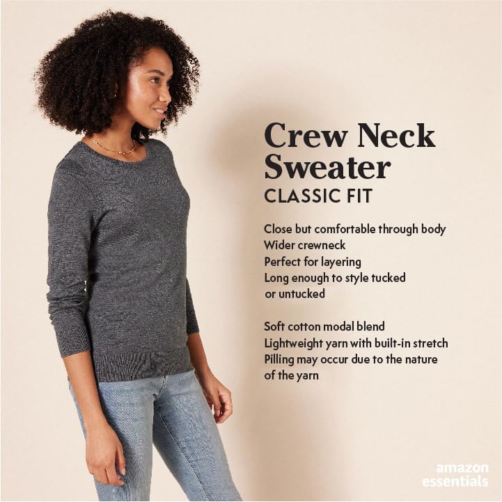 Image of Amazon Essentials Women's Long-Sleeve Lightweight Crewneck Sweater, Flattering (Available in Plus Size)