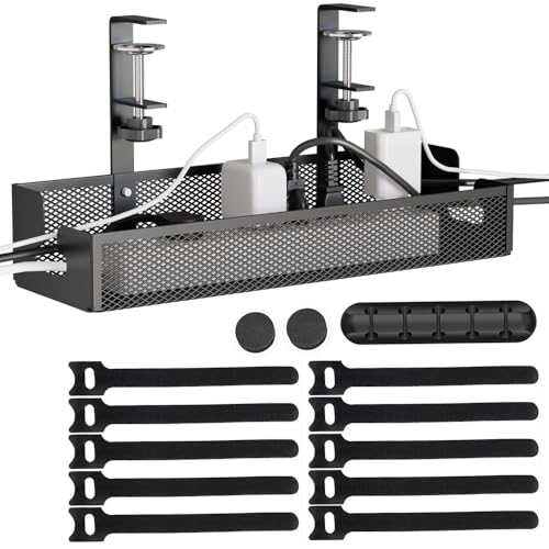 ケーブルトレー 配線隠し デスク下配線トレー 収納 幅40.5cm 天板0.5~5.2cm対応 コード収納 デスク周り 収納 デスクオーガナイザー コード隠し ケーブル収納 配線 整理 炭素鋼製 錆防止 滑り止めシリ 日本語説明書付き (ブラック)