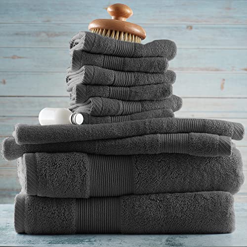 Image of Hearth & Harbor Bath Towels for Bathroom - 100% Ring Spun Cotton Luxury Bathroom Towels - Ultra Soft & Highly Absorbent, Bath Towels Set of 10 - Dark Gray