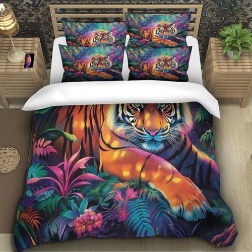 Parure de lit tigre 135x200 microfibre housse de couette