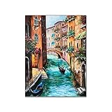 Venice Oil Painting Italy Venice Wall Art Italy Wall Art Venice Canal Painting Canvas Posters Prints Picture for Living Room Bedroom Office Kitchen Decor 24x32inch(60x80cm) Unframe-Style