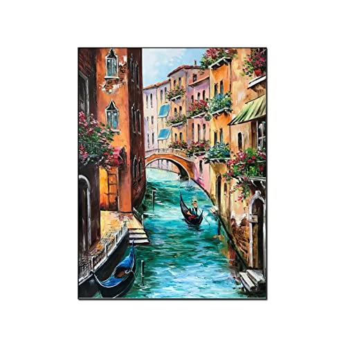 Venice Oil Painting Italy Venice Wall Art Italy Wall Art Venice Canal Painting Canvas Print Picture Wall Art Poster For Bedroom Living Room Decor 24X32Inch(60X80Cm) Frame-Style #TOP15