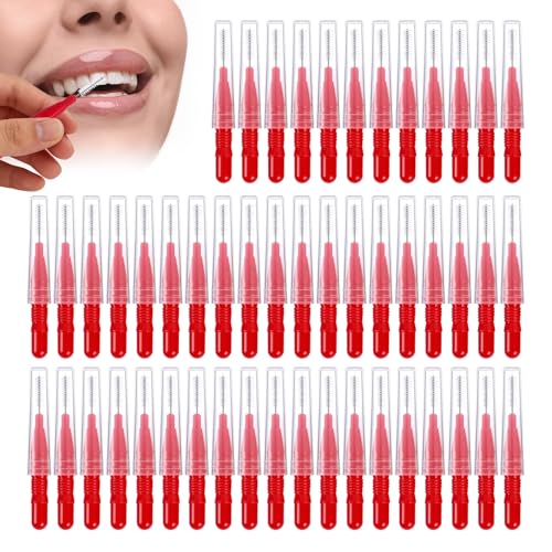Interdental Brushes 50 Pcs 3 mm Red Tooth Picks Flossing Gap Cleaning Brushes for Teeth and Daily Oral Care