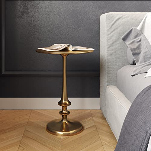 image for Lavish Home Side Table - Iron Pedestal Table with Antiqued Brass Finis
