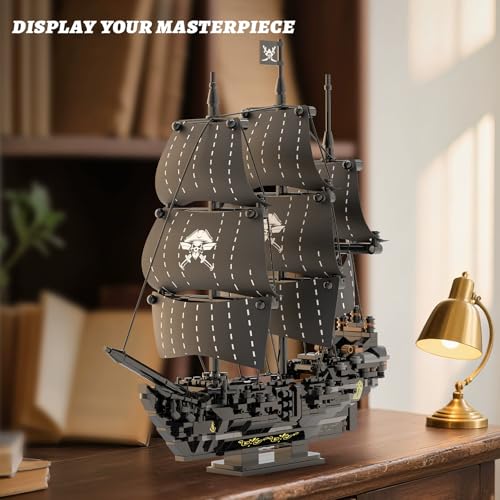 Image of SKY LINE OCEAN Dark Pearl Pirate Ship Building Blocks Set - 774+ Pcs Creator Architecture Corsair Ship Model, STEM Construction Toy for Kids & Adults | 5 Year Structural Warranty