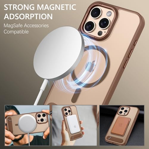 Image of GUAGUA Case for iPhone 16 Pro with Invisible Kickstand, Satin Skin Feel Matte Anti-Scratch, Slim Military-Grade Shockproof Protective Semi-Transparent Cover for iPhone 16 Pro 6.3 inch, Brown