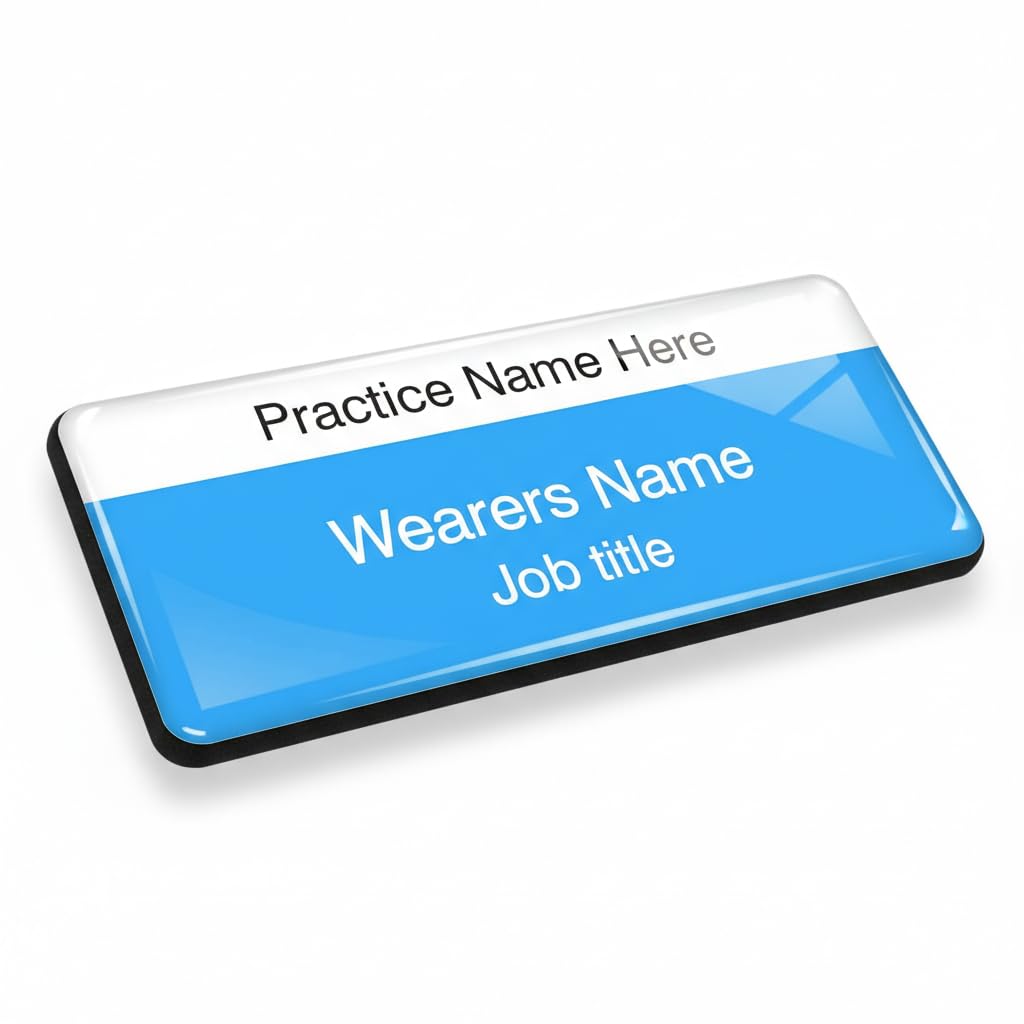 Badgemaster Simple Practice Surgery Essential Blue White Name Badge 76 x 32 White/Black Material