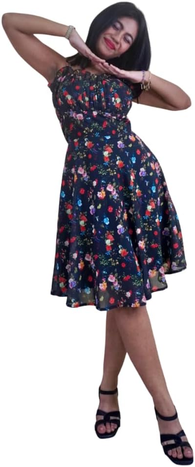 Women's Floral Print A-Line Midi Dress | Sleeveless Summer Casual Party Dress with Lace-Up Back