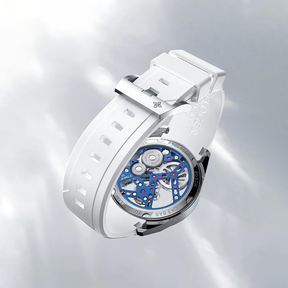 agelocer Herrenuhr-Flying Tourbillon Mechanische Uhr Mit 360 ° Drehbarem Escapement, 80H Gangreserve, Saphirglas, Skelett-Zifferblatt, 316L Edelstahl & Kautschukarmband