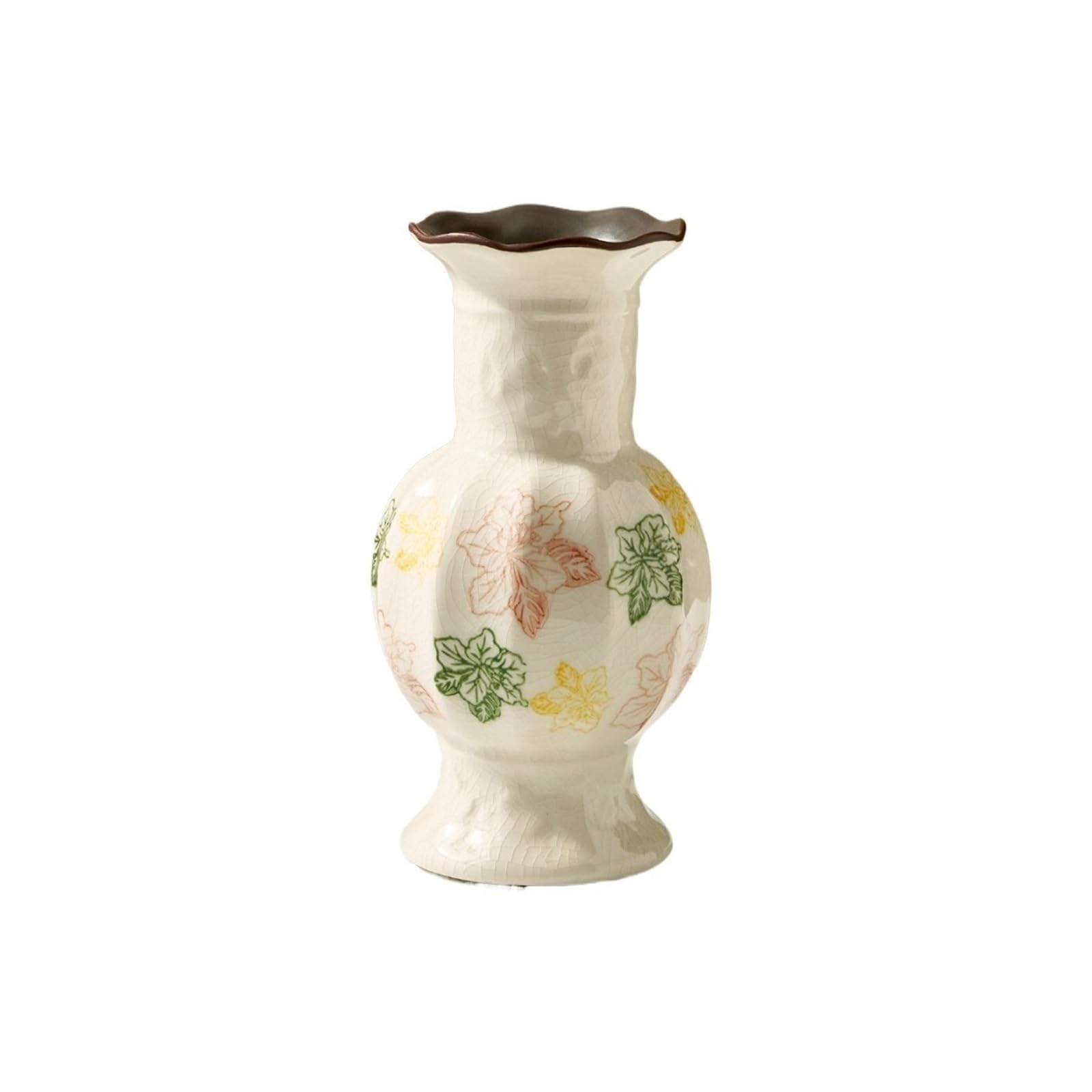 Centerpiece Vases Vintage Floral Ceramic Vase Crackle Glaze Vases with Ruffled Rim Home & Office Decor
