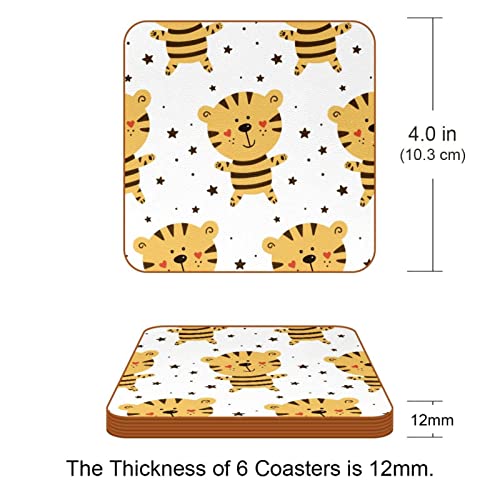 Dessous de verre carrés Tigre antidérapants lavables pour table basse