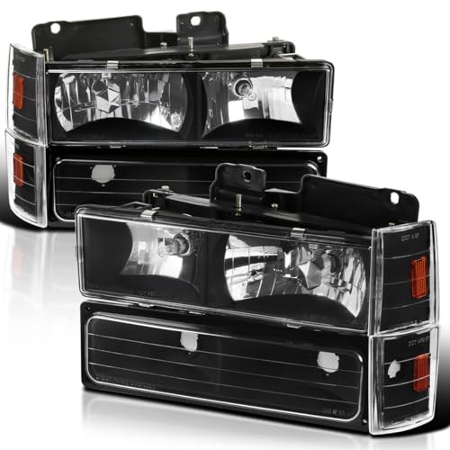 SPEC-D TUNING Black Headlights + Bumper Lights + Corner Lights Compatible with 1988-1993 Chevy C10 Pickup C/K 1500 2500 3500 Silverado Sierra Left + Right Pair Headlamps Assembly