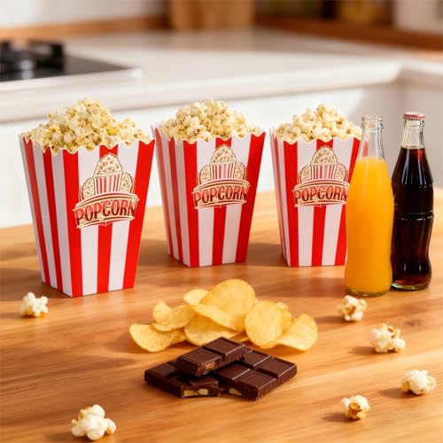 Image of Popcorn Boxes 20 Pack One-step Assembly, 6 inch Tall * 2.9 inch Square Individual Servings Popcorn Bags, Movie Night Supplies Container Kettle Corn Bucket for Home Party, Easter Day, Christmas