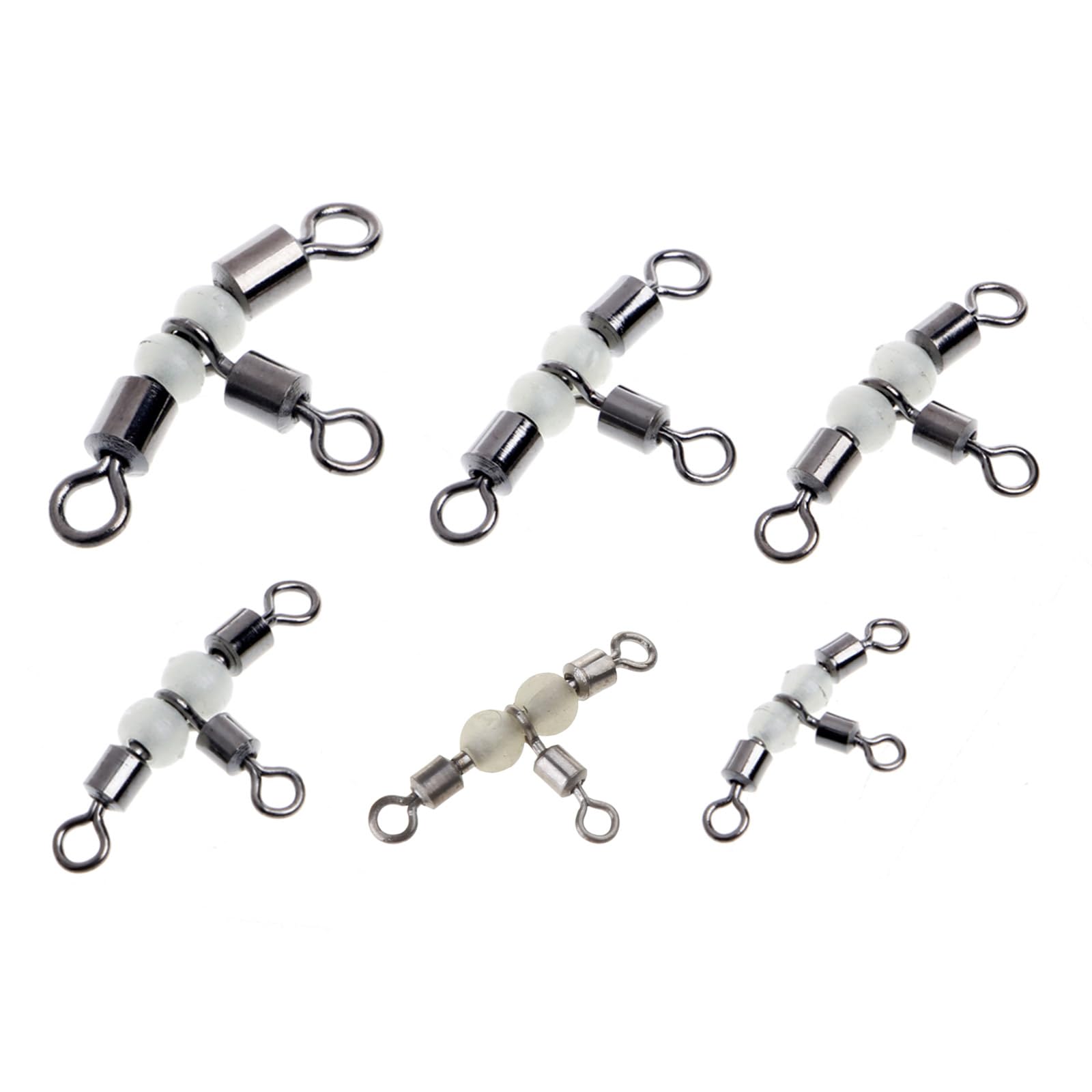 Hredwep 10Pcs 3 Way Triple Glow Beads Fishing Rolling Swivels Tackle Connector