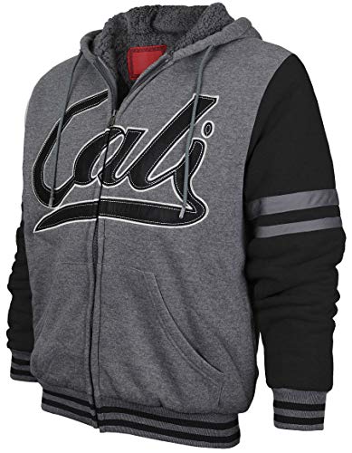Men's Athletic California Sherpa Fleece Lined Cali Zip Up Hoodie Jacket