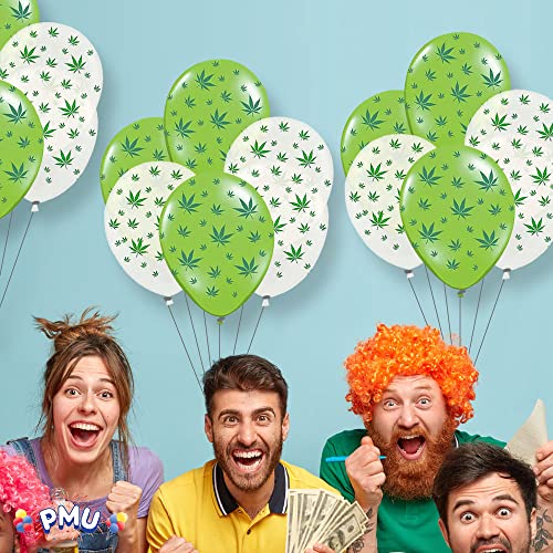 Pmu Marijuana Balloons Party-Tex 11In Premium Crystal Clear And Lime Green With All-Over Print Green Marijuana Leaves Pkg/25 #TOP6