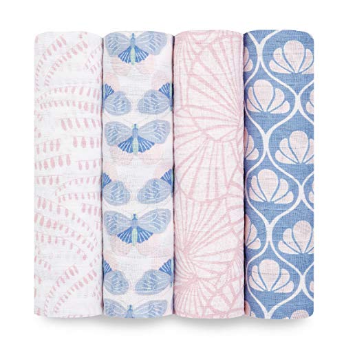 Image of aden + anais Swaddle Blanket, Boutique Muslin Blankets for Girls & Boys, Baby Receiving Swaddles, Ideal Newborn & Infant Swaddling Set, Perfect Shower Gifts, 4 Pack, Deco