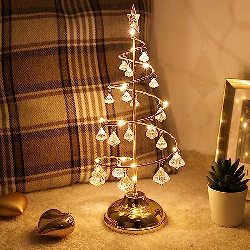 Crystal Christmas Tree with LED String, Tabletop Metal Christmastree Lamp