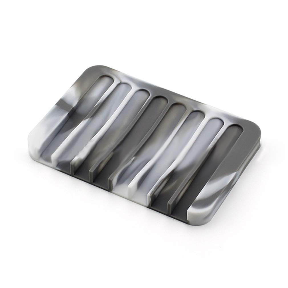 Junhouse Gray Camouflage Flexible Silicone Soap Dish Tray Saver Holder Drainer Shower Waterfall For Bathroom Kitchen(Gray Camouflage)