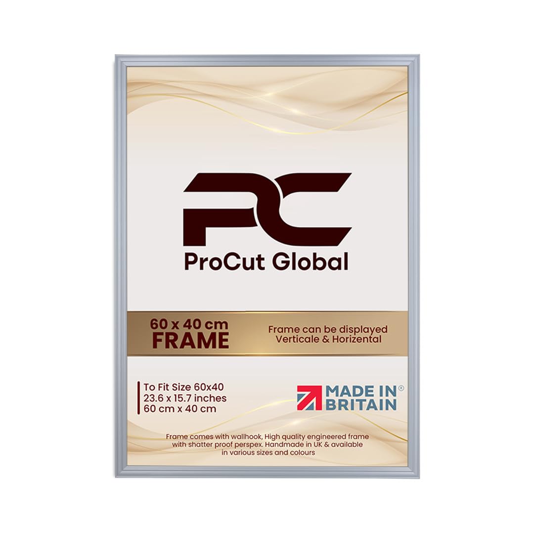 Procut Global 60x40CM Silver Picture Frames - Classic Wooden Photo Frame with Shatterproof Perspex for Wall or Tabletop - Perfect for Posters, Certificates & Prints - Sizes & Colors Available โ image 1