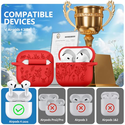 Image of for Airpods 4 Case, Ekoonpft Flower Engraved Cases for Apple AirPods 4th Generation 2024, Soft Silicone Cover for Women Girly with 3-in-1 Cleaner Kit, Keychain, Military Grade Protection