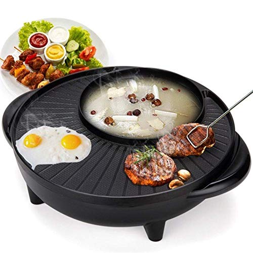 Wein Set rund Elektrogrill Grill Innen Hot Pot Haushalt multifunktionale Antihaft-Pfanne Elektroherd mit 5 Temperatureinstellungen für 3-5 Personen