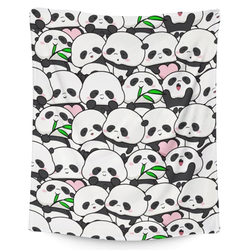 Mercuryelf Panda Throw Blanket - Soft, Fuzzy & Warm - 50x60 Inches Flannel Blankets for Living Room, Sofa - White Funny Throws Gift for Teens