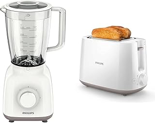 Philips HR2105/00 Daily Collection Frullatore Colorato con ProBlend 4 & Daily Collection HD2581/00 Tostapane con 8 Impostazioni e Griglia Scaldabriosche Integrata, Bianco
