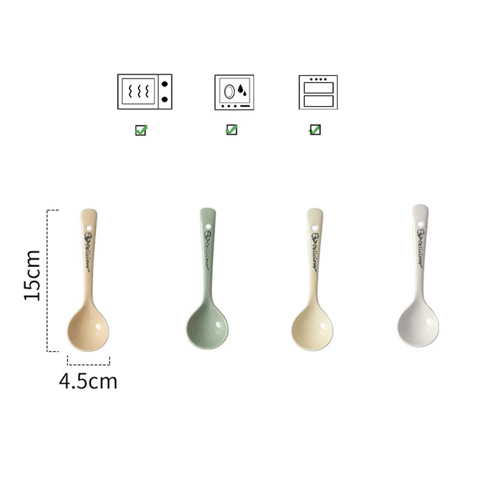 Cuillère à Soupe en céramique de 15 cm (5,9 Pouces), cuillère Asiatique, Ramen Chinoise, coréenne et Japonaise avec Trou, lot 4(A)