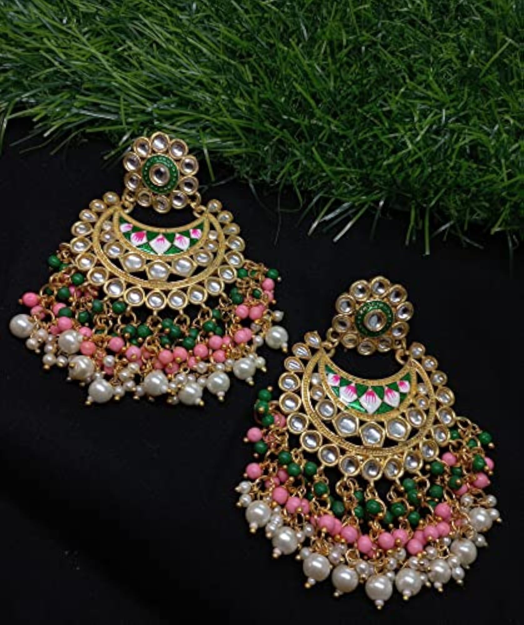 Coloured Minakari Design Small Beads Chaandbali Earrings